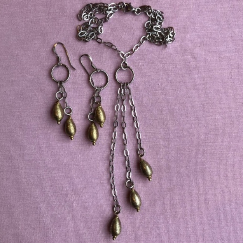 Sterling Silver white gold plated necklace and earrings.NWOT.